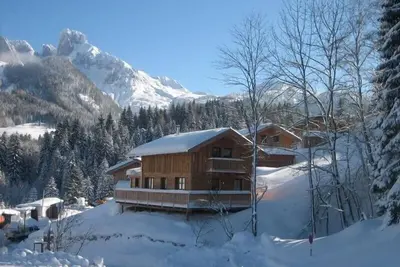 Image de Maison autrichienne traditionelle en bois, décor haut de gamme pour 8 personnes.
