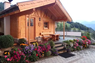 Image de Belle cabane en bois avec une cheminée confortable, un salon en pin et un lit en pin