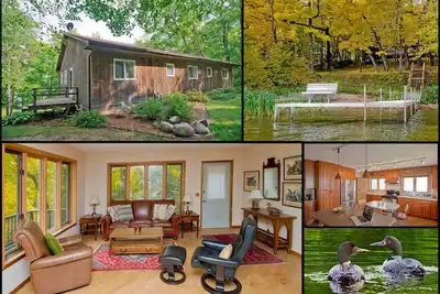 Image de Belle maison au bord du lac sur une péninsule de 40 acres, plage de sable, vue sur le lac et toutes les commodités