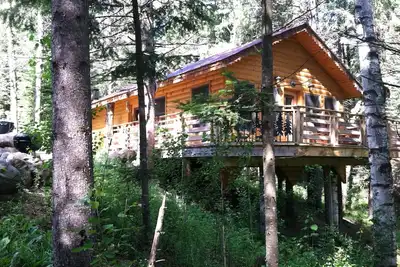 Image de Une cabane confortable dans les bois, de nombreux sentiers et un petit lac