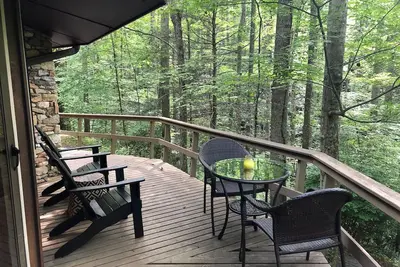 Image de Un chalet de montagne rustique avec foyer en pierre sur 8 acres