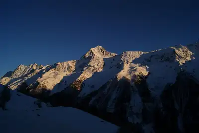 Image de Famille et animal sympathique chalet entouré par la nature et les montagnes.