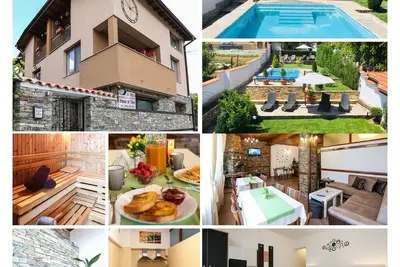 Image de Villa confortable dans les montagnes avec piscine extérieure, barbecue en pierre et une vue imprenable.