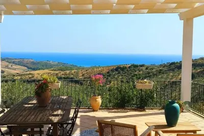 Image de villa vue mer immergée dans une oliveraie