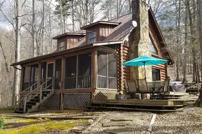 Image de Cabine au bord du lac avec quai et pente douce sur le lac Norris