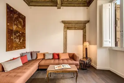 Image de Stunning view from this exclusive apartment with marble accessories and carved wood ceiling.