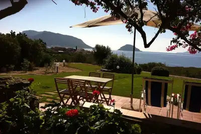 Image de oasis verte avec vue sur la mer