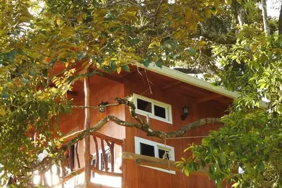 Image de Cabane dans les arbres avec belle vue sur le lagon et la montagne