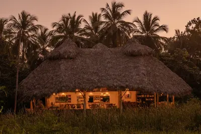 Image de Pavillon tropical régénérateur avec des détails chics, à quelques pas de la plage.