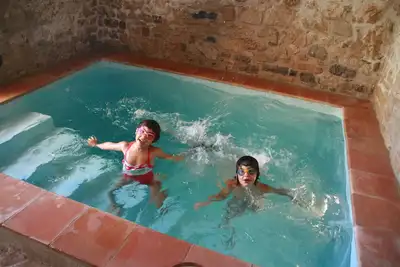 Image de bel appartement avec piscine d'été dans maison en pierre du 18ème siècle avec piscine