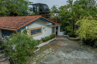 Image de casa amplia con acceso directo à playa semi privada con arboles y vegetación.