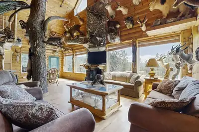 Image de Pavillon de chasse isolé avec une collection incroyable, une terrasse et un foyer!