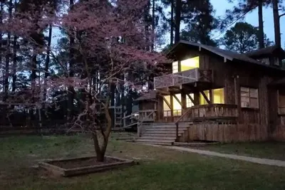 Image de Redbud Cabin at Tall Timbers, refuge magnifiquement décoré dans les bois