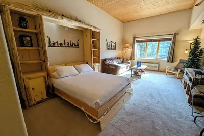 Ce studio modernisé peut accueillir 4 personnes et dispose de beaucoup d'espace avec un lit escamotable et un canapé-lit.