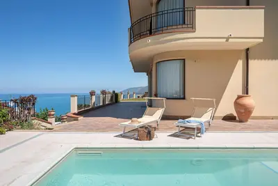 Villa with panoramic sea view, beautiful garden, and private pool