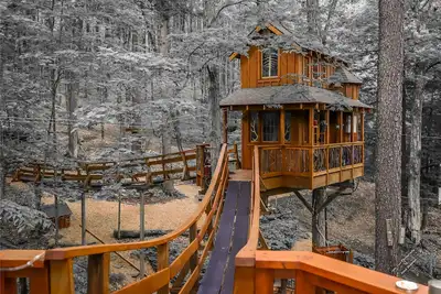 Image de La cabane dans les arbres Magical Chez 'Tree Rest perchée à 35' au-dessus du sol de la forêt!