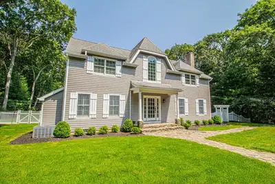 Private traditional Sagaponack home with stunning backyard, pool and spa.