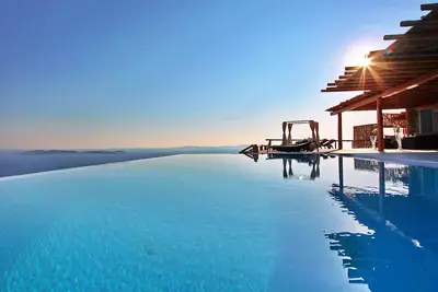 Image de Super Deluxe Mykonos Villa | Villa Celestial Vista | 11 Bedrooms | 2 Private Infinity Pools | Helipad | Kastro
