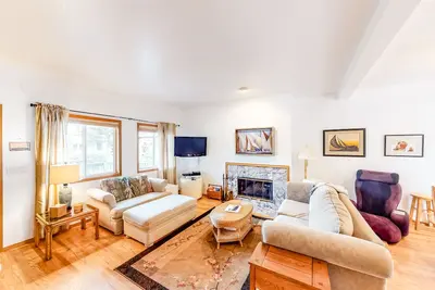 Dog-friendly home by the beach w/ partial ocean views, free WiFi, & a fireplace
