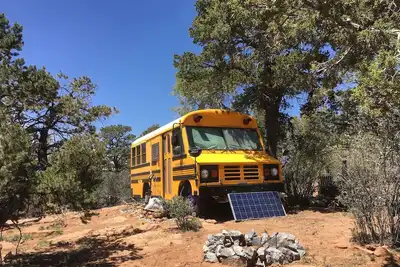 Step into a converted school bus for an unforgettable stay.
