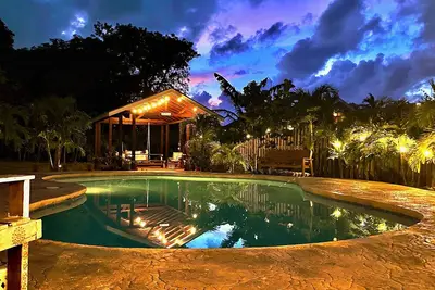 Image de Cottage moderne dans un jardin tropical luxuriant au bord de