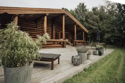 Image de Luxurious log house near water, fjord and forest