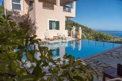 3 bedroom villa with pool, peaceful location, amazing sea views over Nissaki Bay