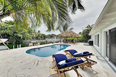 Waterfront Oasis w/ Pool, Tiki Lounge, Dock & Bbq