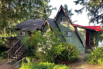 Serene A-frame cabin with ocean and mountain views!