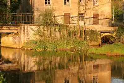 Image de Moulin romantique paré de fleurs et d'eau
