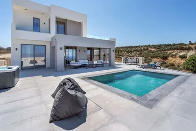 Luxurious Villa Cretan Aura with Private Pool, Jacuzzi and Playroom