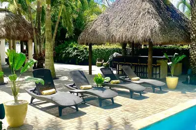 Tiki Hut Paradise with private pool and jacuzzi.