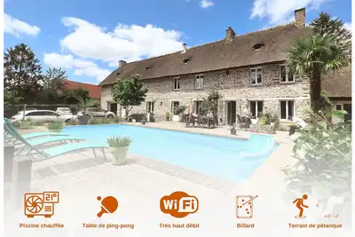 Image de Magnifique villa en pierre, toit de chaume et piscine chauffée