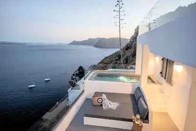 Image de Stunning Caldera Views | Oia Mare Villas Cave Suite with Outdoor Private Hot Tub Caldera & Sea View | Caldera Sunsets by VillaMore