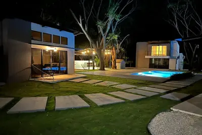 Fresh apartment with mini fridge and pool view