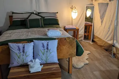 Image de Lavender Glamping Tent with heater, mini fridge and fire pit. \n