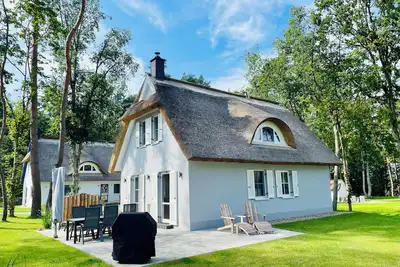 Image de Modern Eingerichtetes Reetdachhaus mit Einladender Terrasse