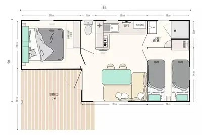 Mobil-home 25m² Premium  (2ch-4pers) dont Terrasse semi-couverte + Tv + Lv + Bbq 4 personnes