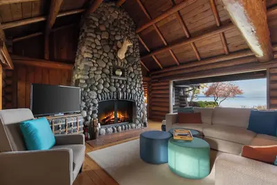 Storybook Log House with Waterfront and Fireplace