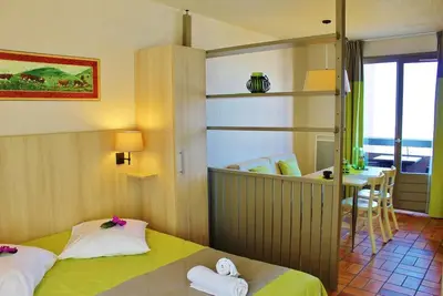 Image de 50m des commerces, piscine, sauna, terrasse, balcon, télévision, 52m², Thollon les Mémises